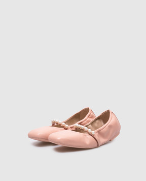 Stuart Weitzman Рожеві шкіряні балетки Goldie з намистинами SF896