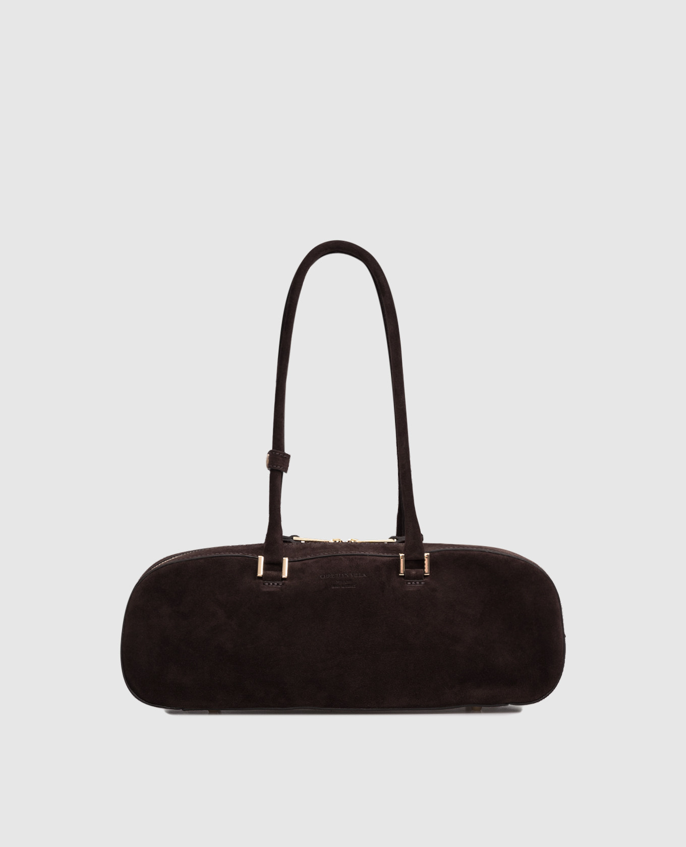 

Коричневая замшевая сумка-багет с логотипом, Коричневый, Сумки на плечо