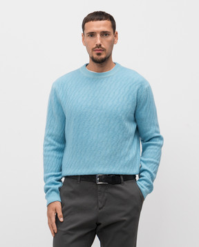 Wool&Co Блакитний светр з вовни мериноса у візерунок WO8005