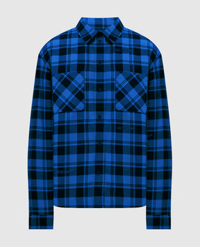 Off-White Синяя рубашка в клетку с логотипом OMGE030F24FAB002