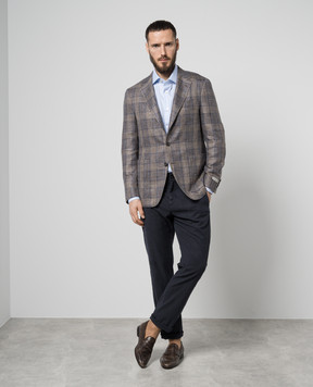 Canali Блейзер в клетку из шерсти, шелка и льна. CF0200720272