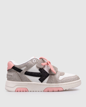 Off-White Детские серые кожаные кроссовки Out of office с глитером с логотипом OGIA005S25LEA002
