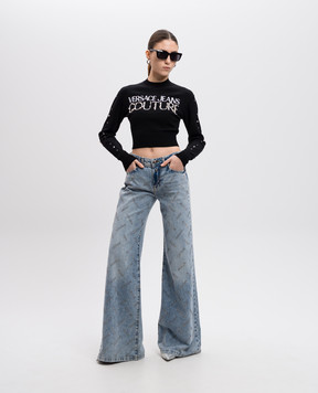 Versace Jeans Couture Черный укороченный джемпер с вышивкой логотипа с бусинами 77HAFM30CMN60