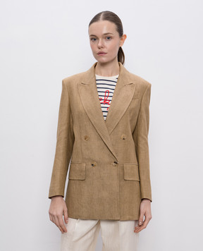 Max Mara Коричневый двубортный жакет GERLA из льна. GERLA