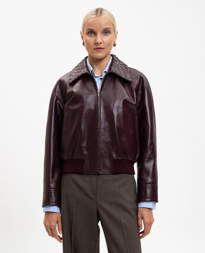 Bottega Veneta Бордова шкіряна куртка з плетінням 832893V5BX0