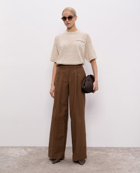 Brunello Cucinelli Бежевая футболка с леном с люрексом M8Q202940