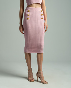 Balmain Рожева спідниця міді з брендовими ґудзиками Lion Signature CF0LD023KF24