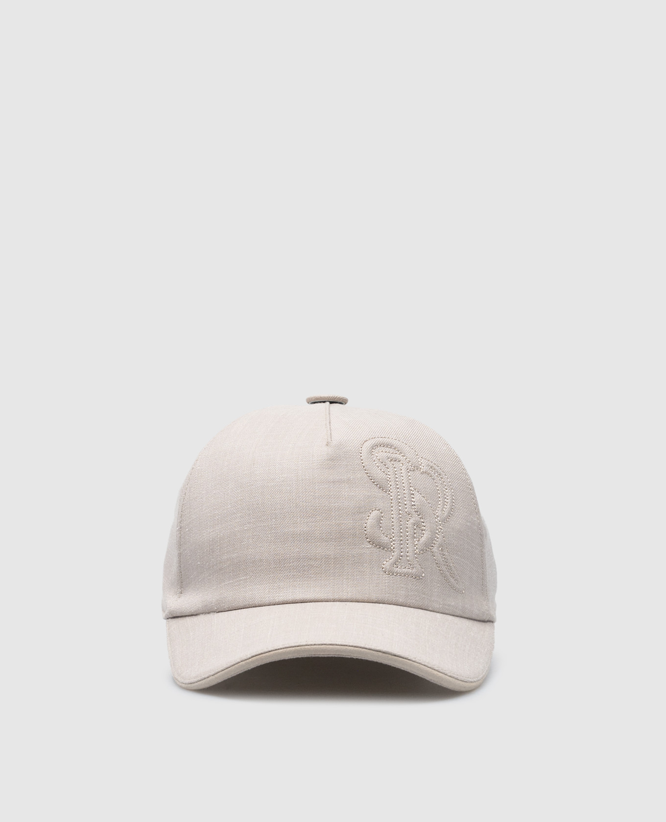 Beige wool, silk and linen cap with logo monogram embroidery