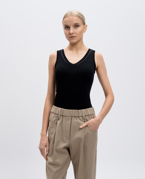 Brunello Cucinelli Чорний топ в рубчик з ланцюжком моніль M0TC8BJ312
