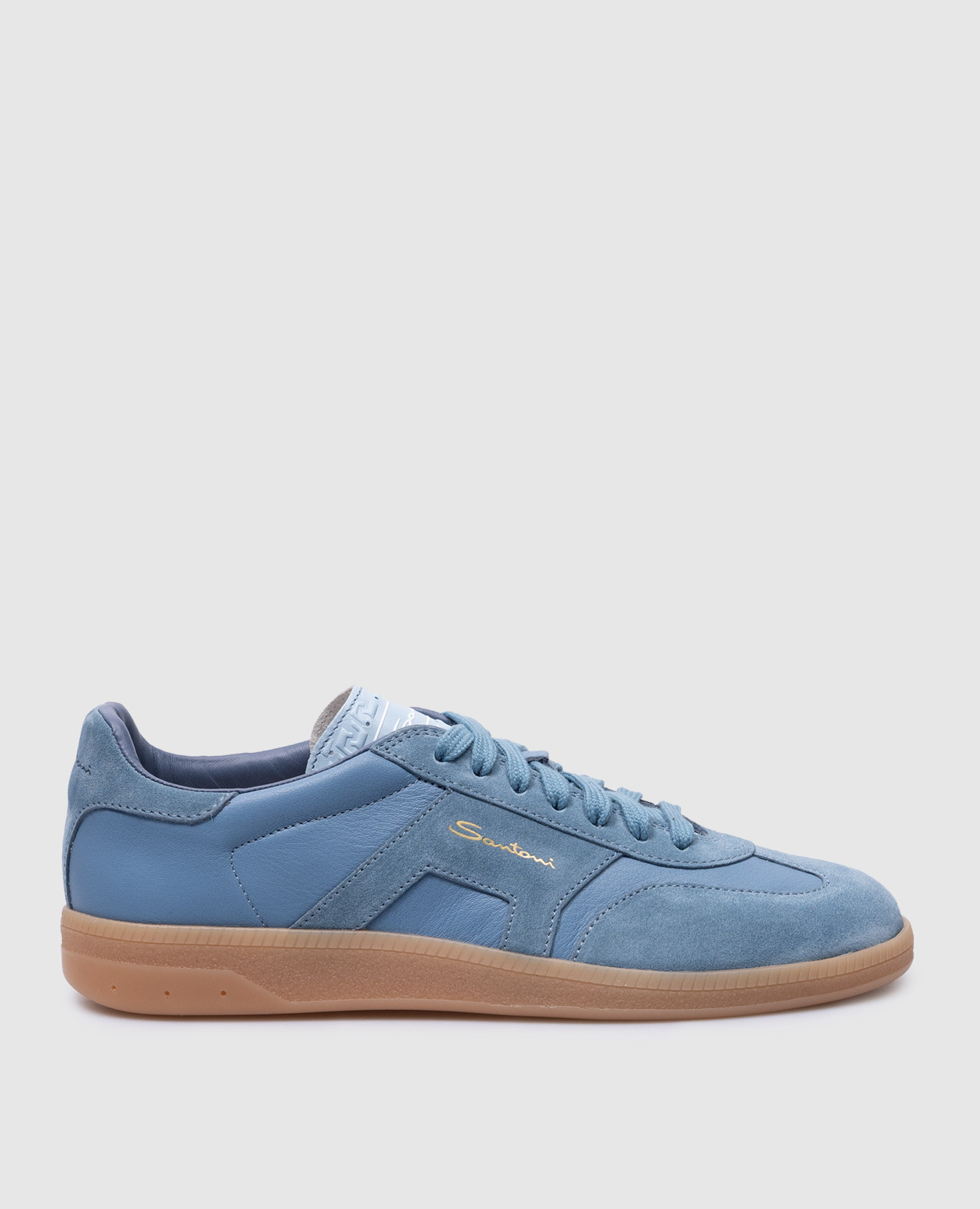 Blue leather trainers with embossed logo