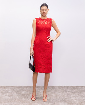 Dolce&Gabbana Красное платье-футляр миди с кружевами F6TJTTHLMII