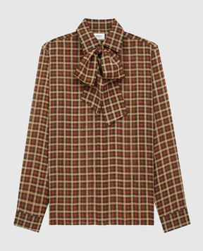 Saint Laurent Коричневая рубашка из шерсти в клеточку 838125Y3J73