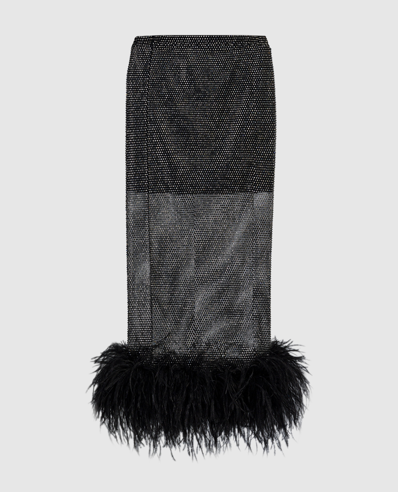 Черная юбка миди с кристаллами и перьями страуса