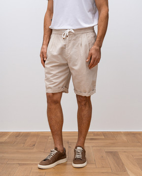 Brunello Cucinelli Бежевые шорты с льном с отворотами M291DU0020