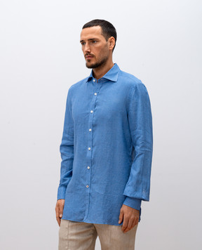 ISAIA Блакитна сорочка з льону 008358C9769