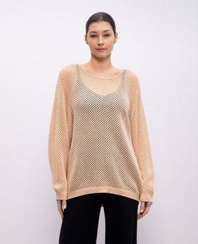 Allude Бежевый ажурный свитер из шерсти и кашемира 25217654