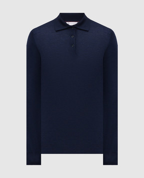 Brunello Cucinelli Синее поло из шерсти и кашемира с длинными рукавами M2400295