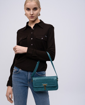 Tom Ford Блакитна шкіряна сумка WALLIS з монограмою логотипа L1832LCL395X