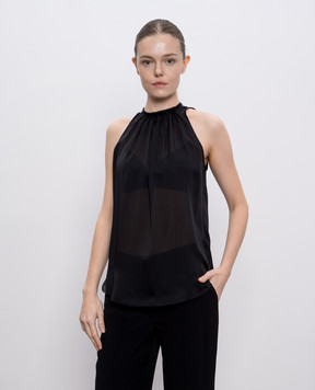 Balmain Черный топ из шелка с драпировкой. EF0IA005SB04