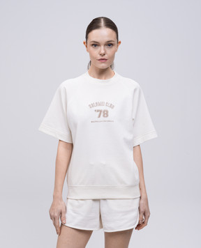 Brunello Cucinelli Бежева футболка з вишивкою MD869VE510