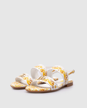 Dolce&Gabbana Детские белые кожаные босоножки с логотипом с принтом. D10819A11143036