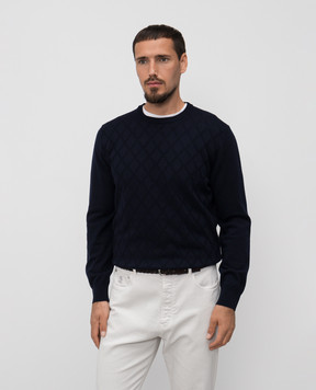 Canali Синій джемпер з вовни мериноса у візерунок MK02358C0012
