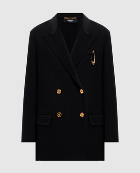 Versace Черное двубортное пальто из шерсти и кашемира 10209711A15400