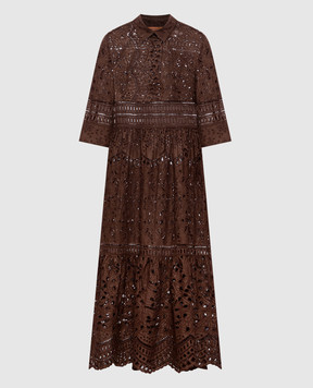 Ermanno Scervino Коричнева сукня-сорочка з вишивкою бродері D464Q604RXT