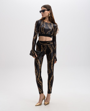 Versace Jeans Couture Черные леггинсы в принт Chain Couture с лампасами 77HAC114JS417