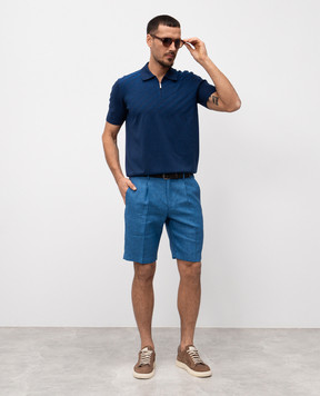 Bertolo Cashmere Синее поло с шелком с тканым узором 902456002491