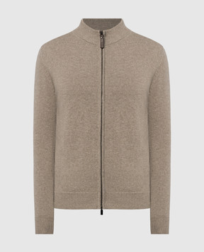 Canali Бежевый меланжевый кардиган из шерсти и кашемира MK02164C0022