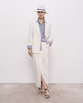 Brunello Cucinelli Бежевый двубортный жакет с цепочкой мониль MH5407260