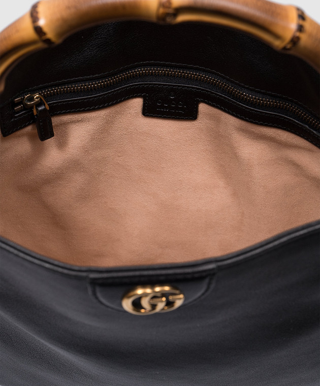 Gucci Чорна шкіряна сумка з металевим логотипом з ручкою із бамбука 746124UAAAY зображення 5
