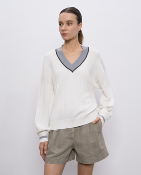Brunello Cucinelli Белый пуловер с цепочкой мониль M19755402