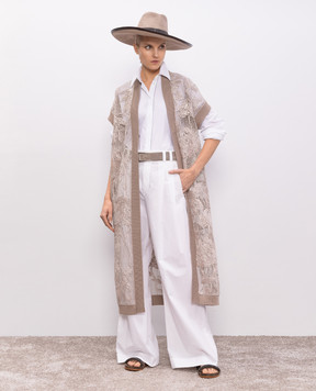 Brunello Cucinelli Бежевый ажурный удлиненный кардиган с узором M78R00426