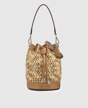 Gianni Chiarini Бежевая комбинированная сумка бакет-бег Natalia с рафией. BS11435COMMCRHML