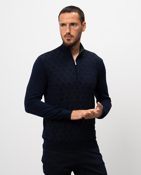 Bertolo Cashmere Синій джемпер з вовни та шовку в тканий візерунок 902389002428