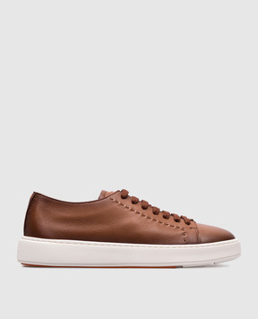 Santoni Коричневые кожаные кроссовки с логотипом. MBCD22065BARTAFB