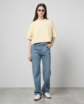 Bottega Veneta Желтая укороченная футболка 777597VKLZ0