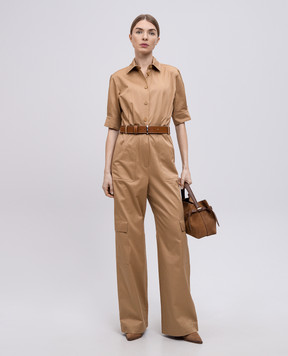 Max Mara Бежевый комбинезон FILIPPO со вставками из кожи FILIPPO