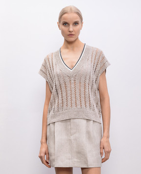 Brunello Cucinelli Бежевий ажурний жилет з льону MCO559412