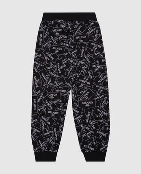 Balmain Дитячі чорні джогери в принт логотипа BX6P50Z33311214