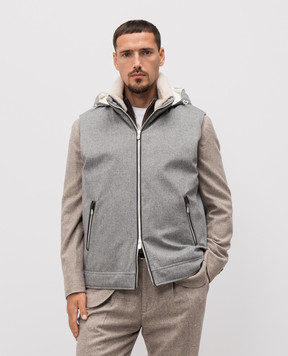 Brunello Cucinelli Серый пуховый жилет из шерсти с мехом MM4701656