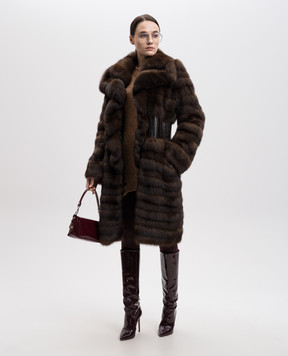 Roberto Cavalli Коричневая шуба из меха соболя с кожей крокодила COATFURz