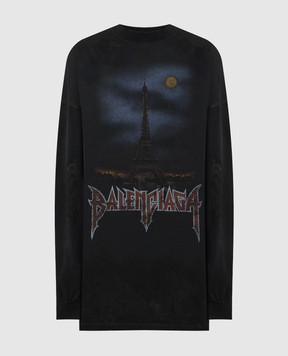 Balenciaga Черный лонгслив PARIS MOON с винтажным эффектом 791613TQVY2