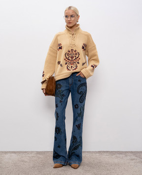 Etro Бежевий светр з вовни та кашеміру з вишивкою WRKE0326AQ174