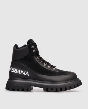 Dolce&Gabbana Дитячі чорні шкіряні черевики на хутрі з логотипом DA5177AL6963738