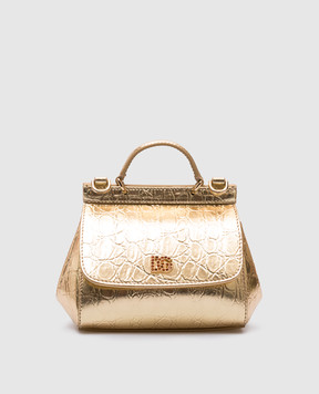 Dolce&Gabbana Детская золотистая кожаная сумка с металлической монограммой логотипа с кристаллами EB0003AU138