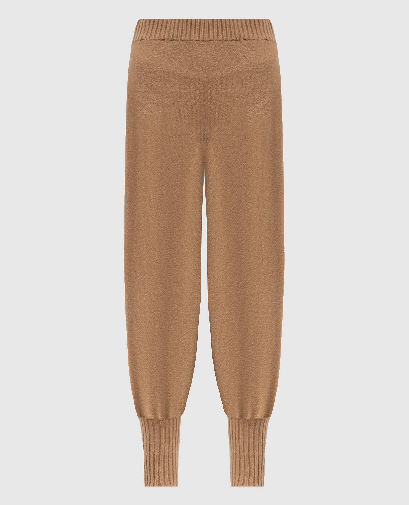 Brown wool and cashmere joggers with lurex