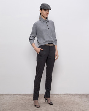 Brunello Cucinelli Сірі штани з вовною з ланцюжком моніль MPW07P8584